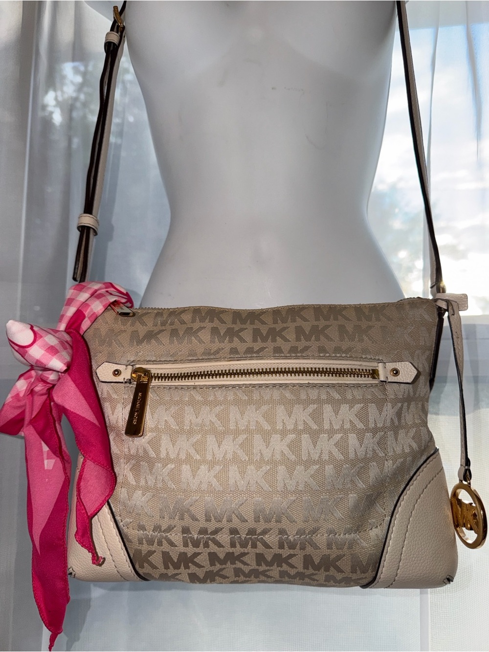 Michael Kors MK Logo “Fallon” Crossbody with Pink Scarf Accent